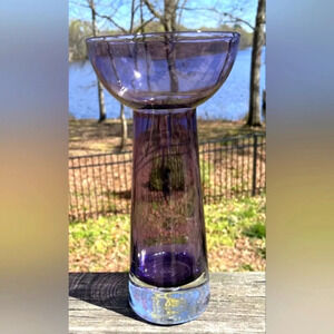 Vtg Krosno Poland Hand Blown Purple Candle Holder Or Vase Suspended Bubble